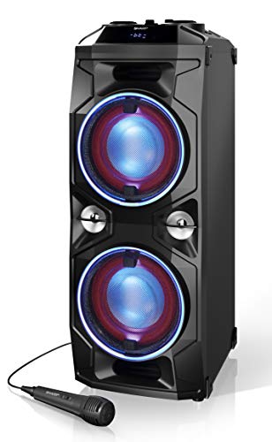 SHARP PS-940 Altavoces Bluetooth Karaoke Party con Mezclador Dj y Batería Recargable Incorporada, Tiempo de Reproducción 14 Horas, 2 x USB, Superbass, Karaoke, Luces LED Parpadeantes, 180 W