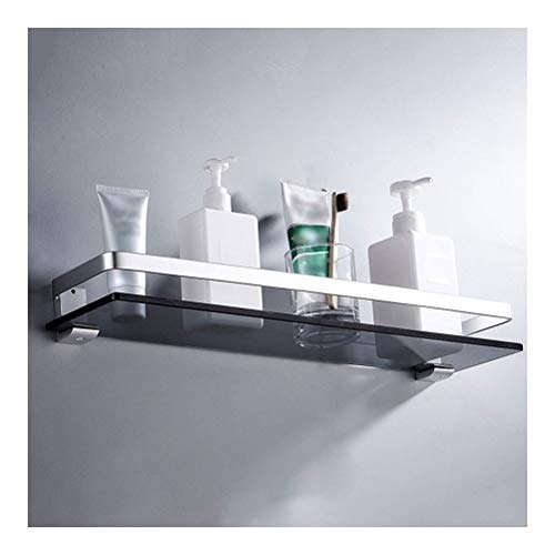 Shelf Toallero de Pared de Aluminio con estantes de Cristal Templado para baño, Color Negro, 40~60 cm, Acero Inoxidable, 40 cm