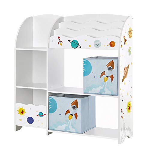 SONGMICS Organizador de Juguetes y Libros para Niños, Estantería de Almacenamiento Multifuncional con 2 Cajas, Gran Capacidad, Tema Universal, para Dormitorio, Salón, Blanco GKR42WT