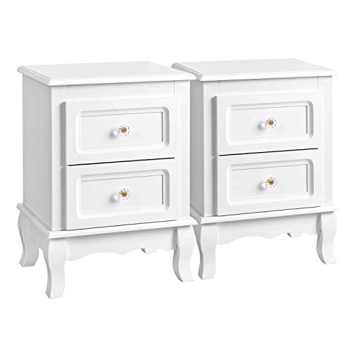 SONGMICS RDN012 - Mesitas de Nochecon 2 Cajones, Madera, Patas de Pino Macizo, Amplio Espacio de Almacenamiento, color Blanco SONGMICS RDN012 - Mesitas de Nochecon 2 Cajones, Madera, Patas de Pino Macizo, Amplio Espacio de Almacenamiento, color Blanco