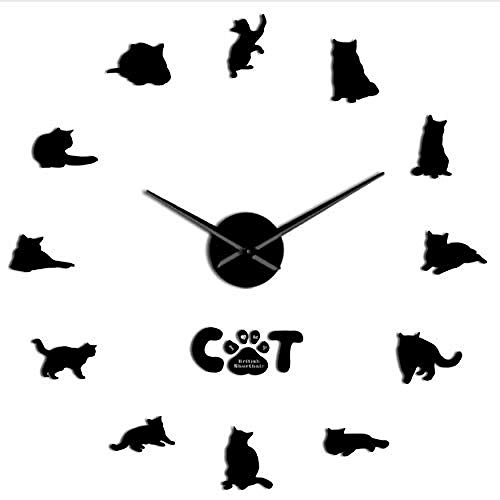 SSCLOCK Reloj de Pared de acrílico   British Shorthair Cat Decorativo 3D DIY Reloj de Pared Gatito Animales Raza Reloj Reloj Moda Hogar Autoadhesivo Decoración   47 Pulgadas