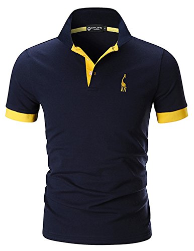 STTLZMC Polo para Hombre de Manga Corta Casual Moda Algodón Camisas Cuello en Contraste Golf Tennis,Azul,M
