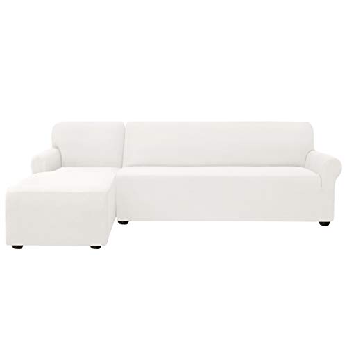 subrtex Funda Sofa Chaise Longue Brazo Izquierdo Elastica Protector para Sofa Chaise Longue Antimanchas Ajustable (Blanco)