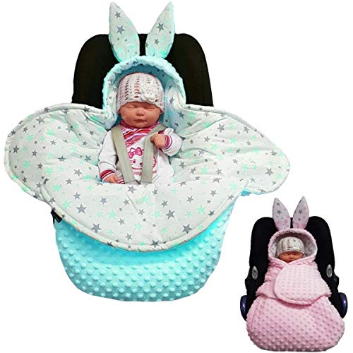 Sweet Baby - Manta universal para capazo, por ejemplo, Maxi Cosi, asiento de coche, cochecito, cuna de bebé, etc. gris Grey Stars Mint
