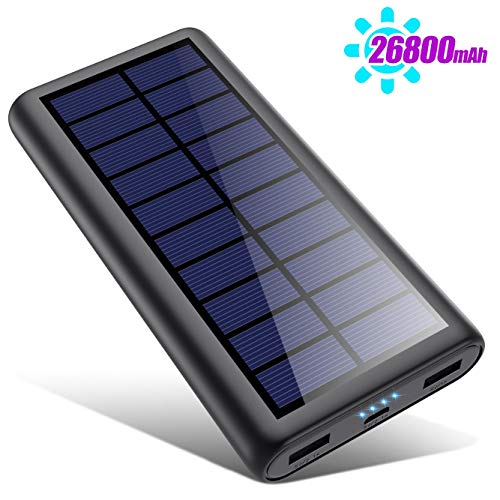 SWEYE Cargador Solar 26800mAh,【2020 Nueva Versión】Batería Externa Solar de Carga Rápida con 2 Puertos USB Powerbank con Tecnología de Detección Automática Para Smartphones, Tabletas y Dispositivos USB