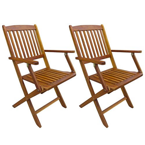 Tidyard Set de 2 Sillas de Jardín Plegables de Madera Macia de Acacia, Sillón de Estilo Natural de Dimensiones desplegadas de 51 x 56 x 91 cm