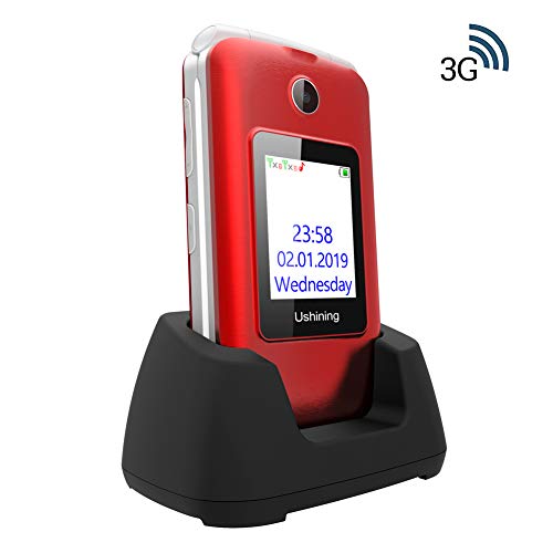 Ukuu Teléfono para Personas Mayores 2.8"+1.8" Dual LCD Pantalla 3G Teclas Grandes Telefonos Movil con Tapa Dual SIM Desbloqueo Alto Volumen (Rojo)