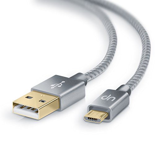 UpLink 3 Metros Premium Cable MicroUSB a USB de Alta Velocidad y de Datos - Nylon Trenzado - Cable de Carga rápida - Compatible con Android Samsung HTC Motorola Nokia LG HP Sony Blackberry - Plateado