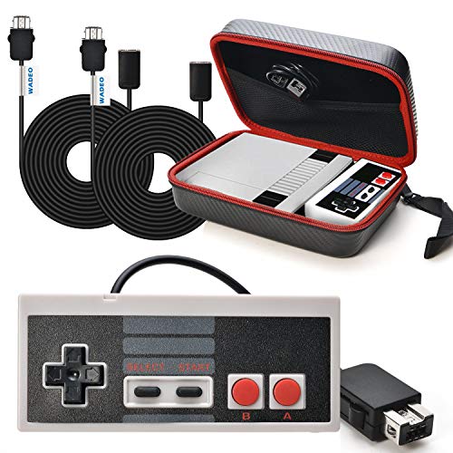WADEO Mando con Cable Integrado 1.8m y 2 Cables Extensibles de 3M para Nintendo NES Classic Mini Edition, con Funda de Transporte WADEO Mando con Cable Integrado 1.8m y 2 Cables Extensibles de 3M para Nintendo NES Classic Mini Edition, con Funda de Transporte