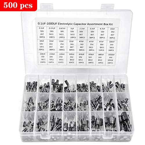 Wandefol 500pcs 25 Valores Surtido de Transistores, Kit de Transistores, Condensadores Electrolíticos Gama 0.1uF-1000uF, Caja de Surtido de Transistores NPN/PNP 10V-50VAccesorio de Bricolaje