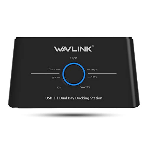 WAVLINK Dual Bay SATA a USB C Docking Station para 2,5 y 3,5 Pulgadas HDD/SSD (SATA I/II/III) con Función de Clone, Clon Offline, Soporta UASP, Negro