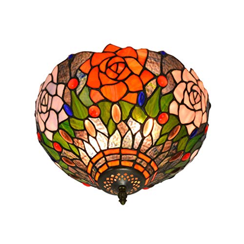 XMYX Plafón de Diseño Tiffany Lámpara de Techo de Pasillo Lámpara de Salón Lámpara de Comedor Lámpara de Pasillo Luz de Dormitorio, Pantalla de Vidrio Coloreado, Socket E27, Ø30cm