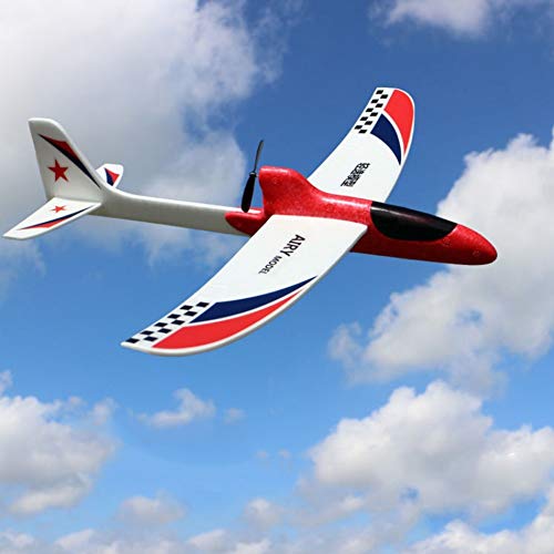 Yzki RC Juguete de avión eléctrico, espuma EPP mando a distancia con 2.4 GHz con funda de batería, juguete volador de mano para niños, Rojo, Tamaño libre