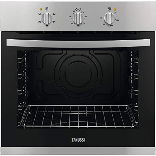 Zanussi ZOB12401XU Horno Convencional con Limpieza AquaClean, 4 funciones, Mandos Fijos, Antihuellas, Temporizador, Bandeja de Esmalte Gris, Parrilla Cromada, Inox, Clase A, 78 Litros