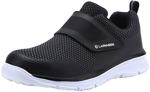 Zapatos de Seguridad Hombres, LM-121 Zapatillas de Trabajo con Punta de Acero Ultra Liviano Reflectivo Transpirable(43 EU,Negro/Blanco)