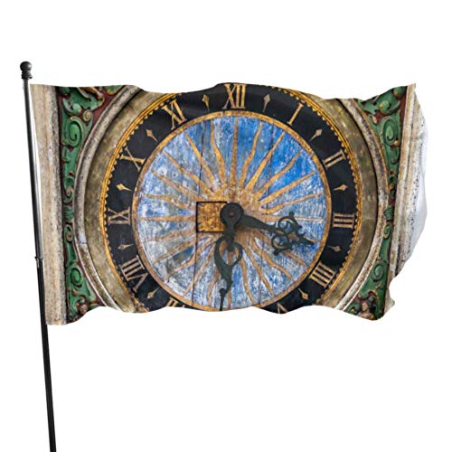Zemivs Reloj Antiguo en el Casco Antiguo Banderas de Patio al Aire Libre Casa Banderas Decorativas 3x5 pies Colores Vibrantes Calidad Poliéster y Arandelas de latón