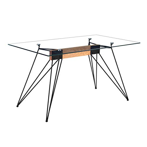 Adec - Rods, Mesa de Comedor, Mesa de Salon o Cocina, Tapa Cristal Templado Transparente y Estructura Metalica en Color Negro, Medidas: 140 cm (Largo) x 80 cm (Ancho) x 76 cm (Alto)