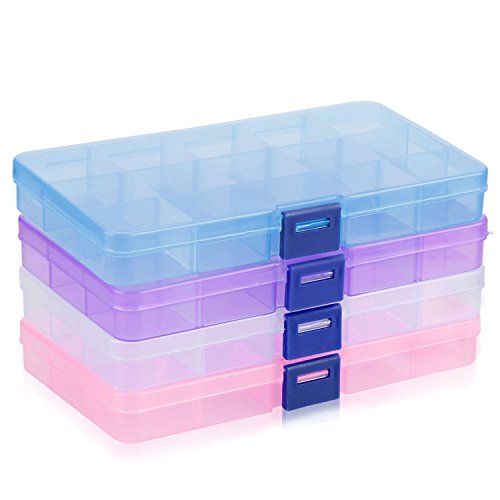 Almacenamiento de Plástico, innislink Ajustable Caja de Joyería Caja de Almacenaje 15 Compartimientos Organizador de Herramientas para Pendientes, Anillos y Otras Mini Mercancía (4 Colores)