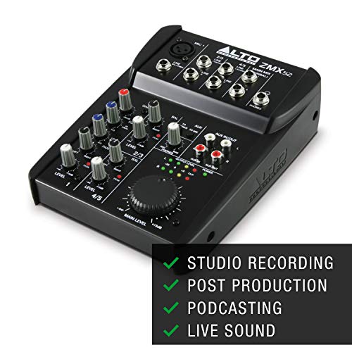 Alto Professional ZMX52 - Mesa de mezclas compacta de 5 canales con calidad de estudio, entrada de micrófono XLR, dos entradas estéreo y una salida Aux