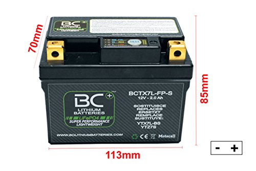 BC Lithium Batteries BCTX7L-FP-S Batería Litio para Moto LiFePO4 HJTZ7S-FP / YTX7L-BS / YTZ7S / YTZ8V