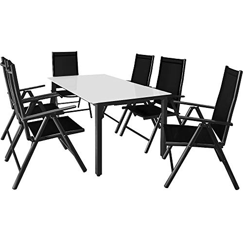 Casaria Conjunto de 1 Mesa y 6 sillas de Aluminio Bern con Respaldo reclinable Muebles de jardín Patio terraza balcón Casaria Conjunto de 1 Mesa y 6 sillas de Aluminio Bern con Respaldo reclinable Muebles de jardín Patio terraza balcón