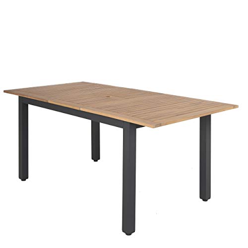 Chicreat - Mesa extensible con estructura de aluminio y tablero de acacia, certificado FSC, 180-240 x 90 x 74-76,5 cm