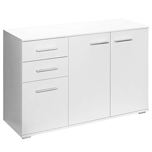 Deuba Aparador Alba Blanco Buffet con 3 Puertas y 2 cajones cómoda de Madera Dormitorio Comedor almacenaje 107x75x35 cm