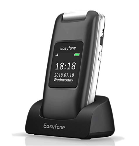 Easyfone Prime A1 3G Flip Teléfono para Personas Mayores, Audífonos Compatibles, Teclas Grandes, Cámara de 2.0MP, Fácil de Usar Celular para Ancianos con SOS (Negro)