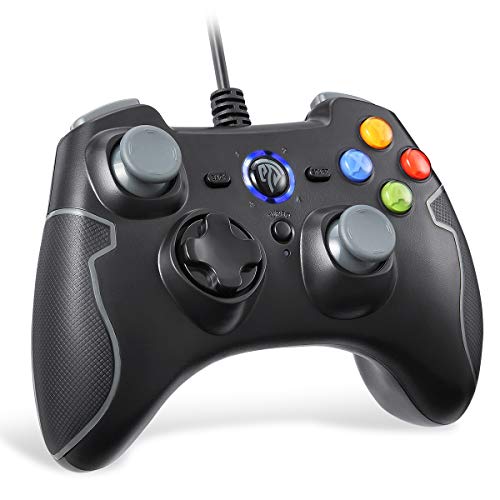 EasySMX Controlador de Juego con Cable, Vibracion Dual, USB Conexión, Función Turbo y Trigger, Gris