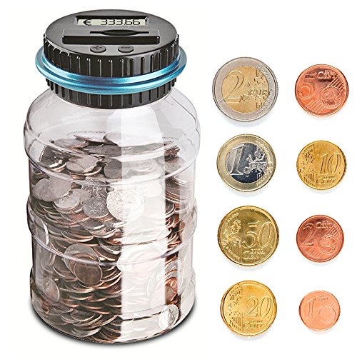 Frontoppy Contador Digital Hucha para EUR, Automático Moneda Contando Caja de Dinero para Niños y Adultos, Banco de Dinero Seguro Moneda de Ahorro de Contenedores de Pantalla LCD y Gran Capacid Frontoppy Contador Digital Hucha para EUR, Automático Moneda Contando Caja de Dinero para Niños y Adultos, Banco de Dinero Seguro Moneda de Ahorro de Contenedores de Pantalla LCD y Gran Capacid