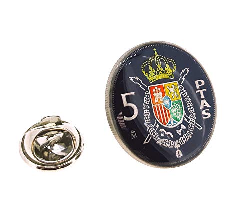 Gemelolandia Pin de Solapa Moneda Original Pintada a Mano 5 Pesetas Escudo Juan Carlos I Gemelolandia Pin de Solapa Moneda Original Pintada a Mano 5 Pesetas Escudo Juan Carlos I
