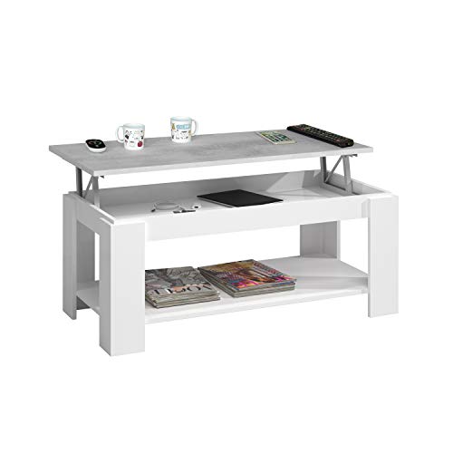 Habitdesign 0L1639A - Mesa Centro Ambit con revistero, Mesa elevable, mesita Mueble Salon Comedor Color Blanco Artik - Gris Cemento, Medidas: 102 cm (Largo) x 43/54 cm (Alto) x 50 cm (Fondo) Habitdesign 0L1639A - Mesa Centro Ambit con revistero, Mesa elevable, mesita Mueble Salon Comedor Color Blanco Artik - Gris Cemento, Medidas: 102 cm (Largo) x 43/54 cm (Alto) x 50 cm (Fondo)