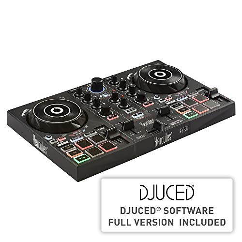 Hercules DJControl Inpulse 200 USB Ideal para Aprender a Mixer 2 Pistas con 8 Pads/Tarjeta de Sonido para PC/Mac