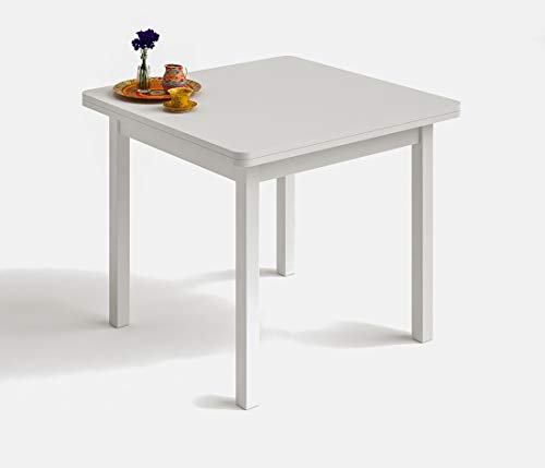 HOGAR24 es- Mesa Cuadrada Multiusos Comedor Cocina Dimensiones 90 cm x 90 cm Extensible Libro a 180 cm x 90 cm Color Blanco
