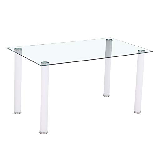 HomeSouth - Mesa de Comedor Blanca, Mesa de Cristal para Cocina, Medidas Mesa Moderna salón: 140x80 cm Ancho HomeSouth - Mesa de Comedor Blanca, Mesa de Cristal para Cocina, Medidas Mesa Moderna salón: 140x80 cm Ancho