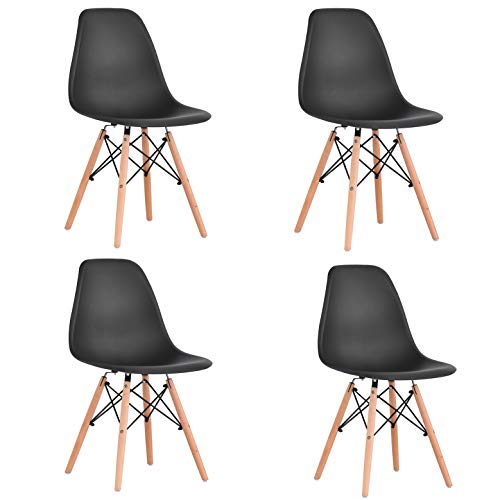 KunstDesign Set de 4 Sillas de Comedor, Diseño Ergonómico,Patas de Madera de Haya Natural (Negro)