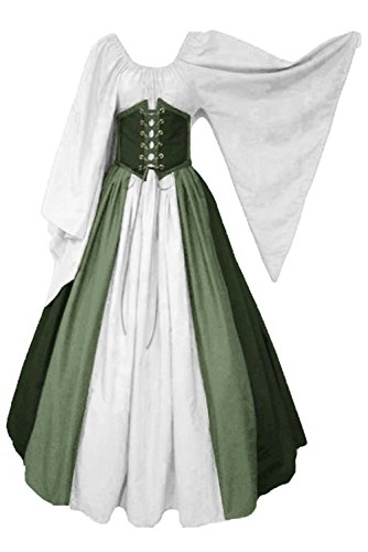 lancoszp Vestido sin Hombros Medieval Renacentista de Mujer Cintura con Cordon Cintura Alta Verde. L