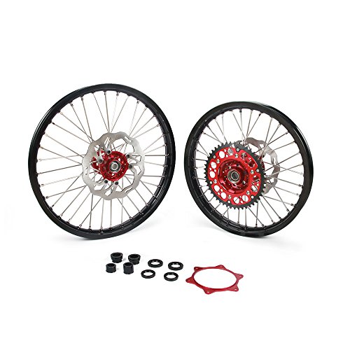 Llantas completas Supermoto Juegos de llantas delanteras 1.6x21"x trasera 1.85x19"con llantas, discos de freno delanteros traseros, rueda trasera 49T, espaciador elevador para Honda CRF250R CRF450R Llantas completas Supermoto Juegos de llantas delanteras 1.6x21"x trasera 1.85x19"con llantas, discos de freno delanteros traseros, rueda trasera 49T, espaciador elevador para Honda CRF250R CRF450R