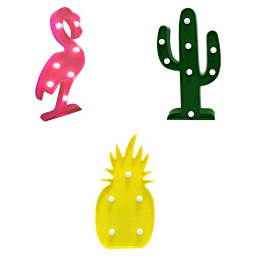 Lote de 3 Gazechimp Lámpara de Noche Diseño de Flamenco Tropical Cactus Piña Luces LED Ideal para Hogar Viaje