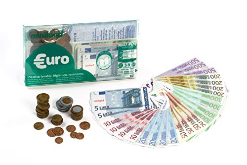 Miniland- Juego Didáctico Set Euro Cartera 28 Billetes y 80 Monedas, Color Real (154170) Miniland- Juego Didáctico Set Euro Cartera 28 Billetes y 80 Monedas, Color Real (154170)
