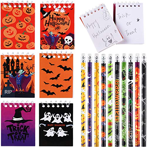 Outus 40 Piezas Cuaderno de Espiral Cuadernos de Halloween Calabaza Spiderweb Bat Vampire Lápices de Halloween para Regalo de Fiesta de Truco o Trato para Niños
