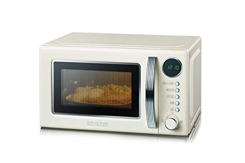 SEVERIN Microondas 2 en 1, con Función Grill, Incl. Rejilla de Grill y Plato Giratorio (Ø 24,5cm), Estilo Retro, 700 W, MW 7892, Crema