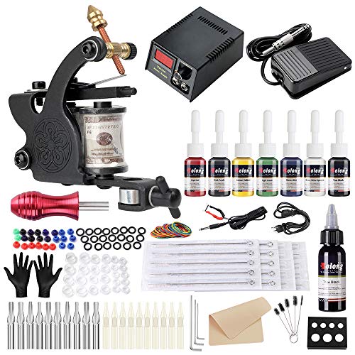 Solong Tattoo Equipos de Tatuaje Completo Bobina Maquina Kit de Tatuaje 7 Tintas Fuente de Alimentacion Pedal Agujas Grips Consejos TK109 Solong Tattoo Equipos de Tatuaje Completo Bobina Maquina Kit de Tatuaje 7 Tintas Fuente de Alimentacion Pedal Agujas Grips Consejos TK109
