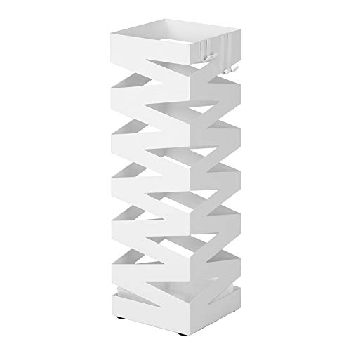 SONGMICS Paragüero Cuadrado, Soporte de Paragüas, con Gancho, Bandeja de Goteo, 49 x 15,5 x 15,5 cm, Blanco LUC16W SONGMICS Paragüero Cuadrado, Soporte de Paragüas, con Gancho, Bandeja de Goteo, 49 x 15,5 x 15,5 cm, Blanco LUC16W