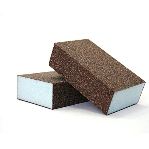 Taco abrasivo azul sobre esponja en cuatro caras (Lote de 10 ) es ideal para trabajos manuales de desbaste y pulido para perfiles, bordes y molduras. (Grano 80)