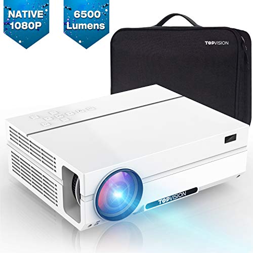 TOPVISION Proyector Cine en Casa 6500 Lúmenes, Proyector LCD Full HD Nativo 1080P, Soporte 4K 240" Proyector Doméstico/Profesional para Teléfono Inteligente/PC/TV Box/Laptop/PS4/PPT/EXCEL