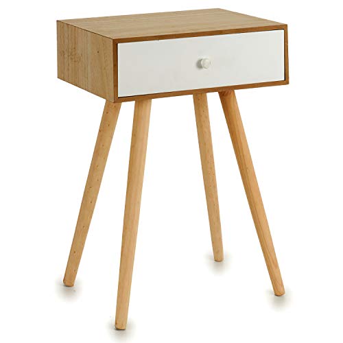 TU TENDENCIA ÚNICA Mesa Auxiliar con 1 Cajon y Patas de Madera. Sencillo Montaje. Medidas: 47x24x55 cm (Cajon Blanco)