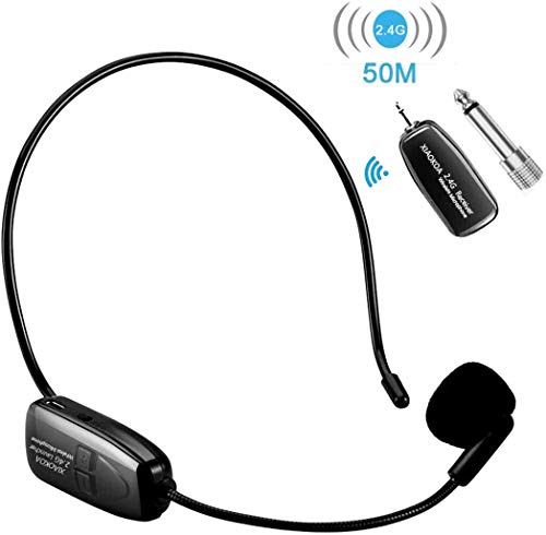 XIAOKOA 2.4G micrófono inalámbrico, la transmisión inalámbrica estable 40m,auriculares y de mano 2 en 1,para el amplificador de voz, altavoces