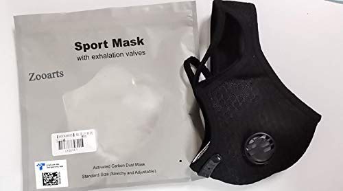 Zooart - Protector facial para la contaminación del aire con 2 filtros de aire de algodón, lavable, reutilizable, antipolvo, protector facial, negro