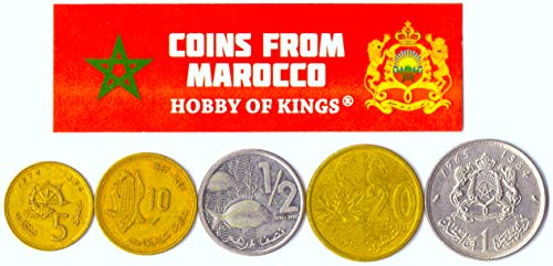 5 Monedas Diferentes - Moneda extranjera marroquí Vieja y Coleccionable para coleccionar Libros - Conjuntos únicos de Dinero Mundial - Regalos para coleccionistas